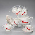 Porcelain tea set with metal rack JXSK001